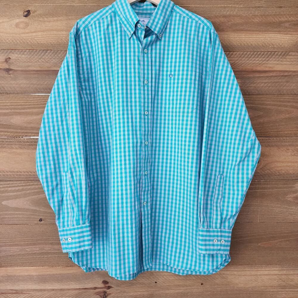 Southern Tide Classic Fit blue/green plade long sleeve shirt mens size‎ L